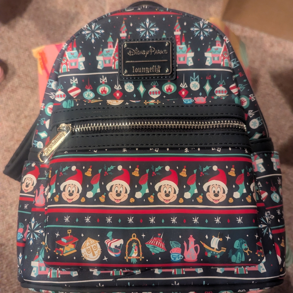 Loungefly Disney Parks Holiday Backpack - Navy and Red